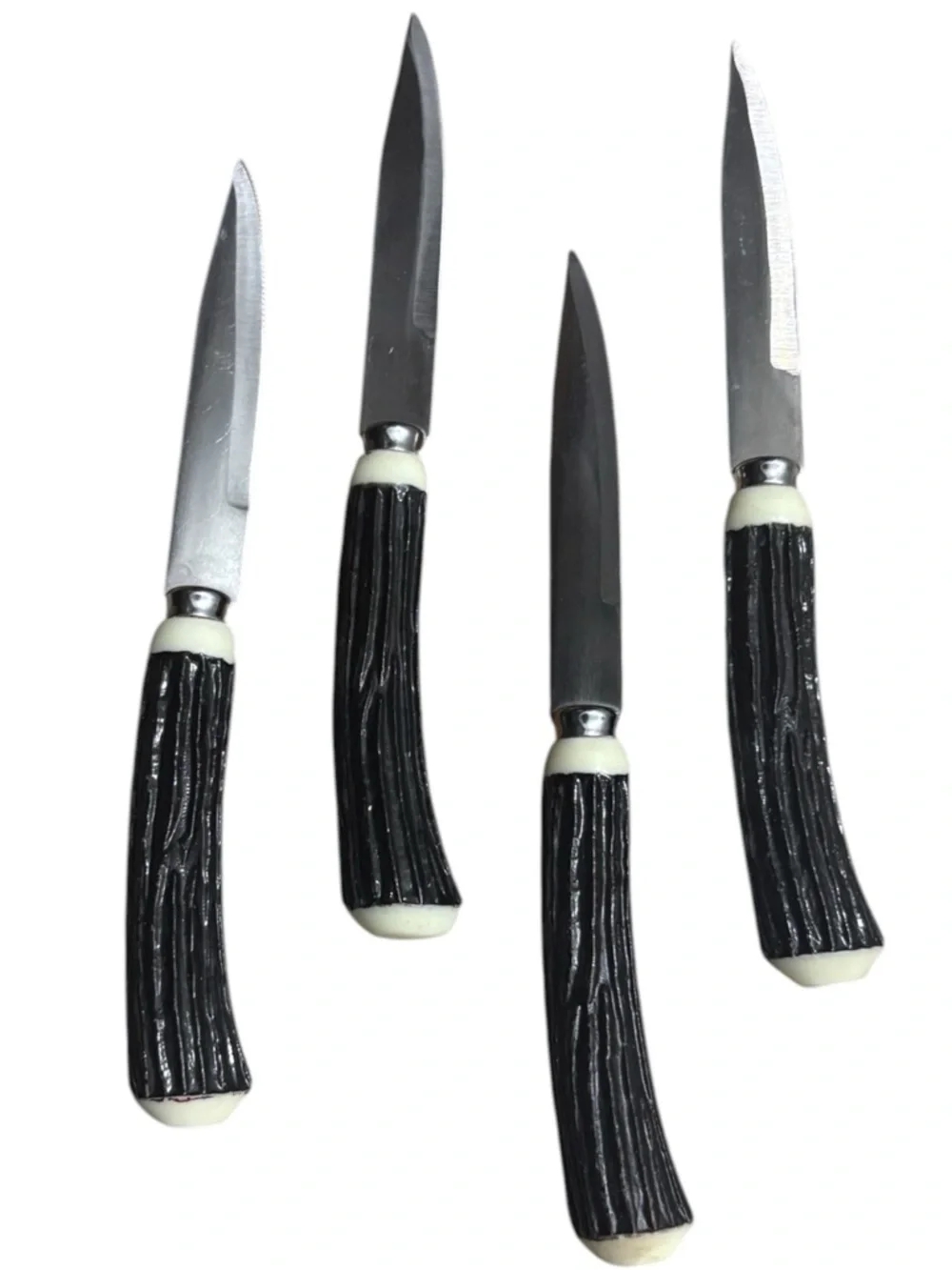 STELLAR 4 Vintage Steak Knives Stainless Steel Blade Faux Antler Handles JAPAN